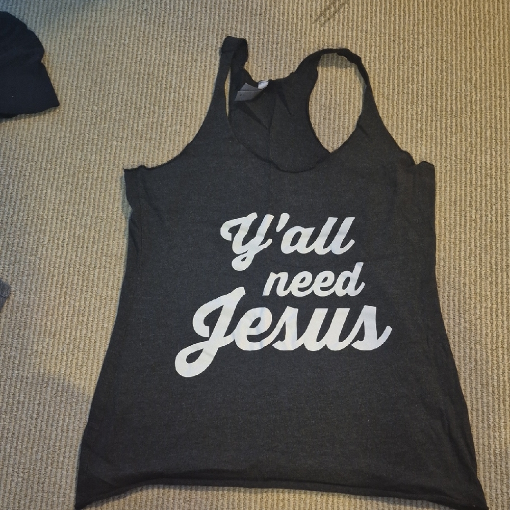 Charcoal Graphic Tank Top "Y'all Need Jesus"
